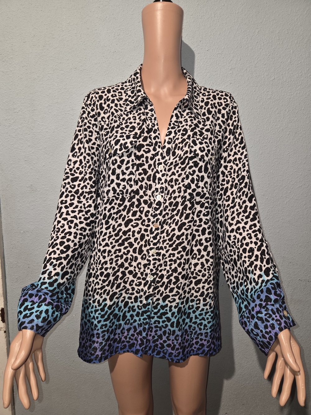 Kim Rogers Women's 2X Leopard Print Top - Black & White